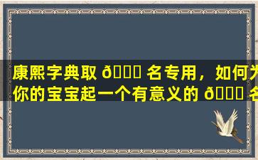 康熙字典取 🐘 名专用，如何为你的宝宝起一个有意义的 🐋 名字